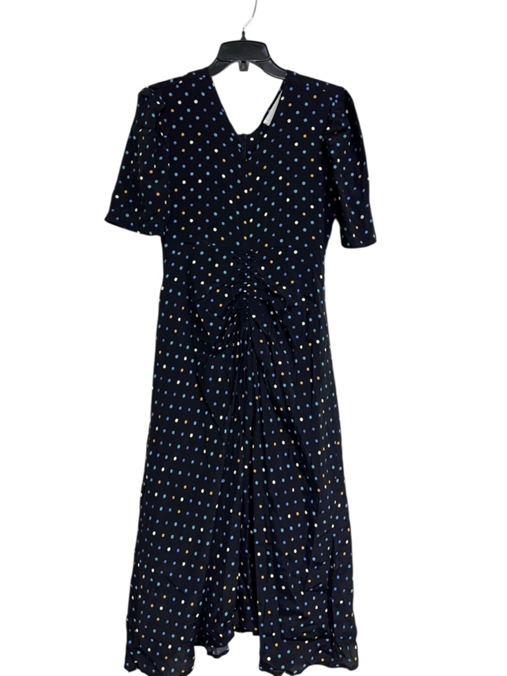 Polka Dot Ruched Short Sleeve Midi Pinup Style Dress